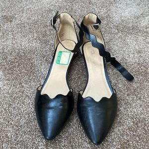 Black ankle strap CL by Laundry wedge shoes.